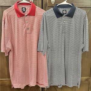 Footjoy Golf Polo Mens Sz Large Striped Blue Red Performance Stretch Lot of 2